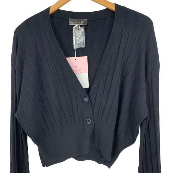 Womans Blue Blush Crop Sweater Cardi Black Size Large 0262 NWT Long Sleeve - Picture 9 of 9